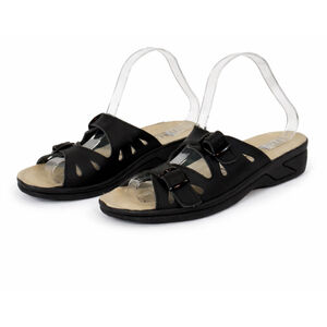 ITALIAN Comfort Black Leather Sandals Women's Size 9 Walking Slides Buckles